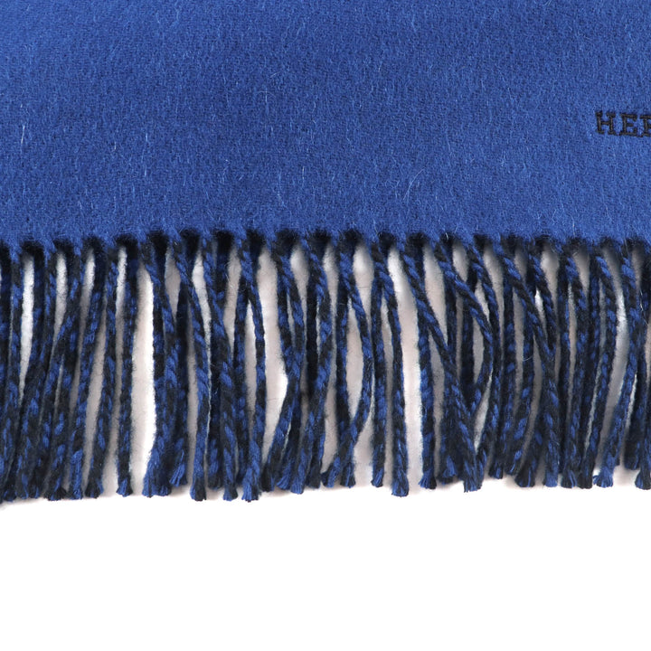 Great HERMES Scarf Recto Verso Embroidered logo and fringe scarf cashmere mens