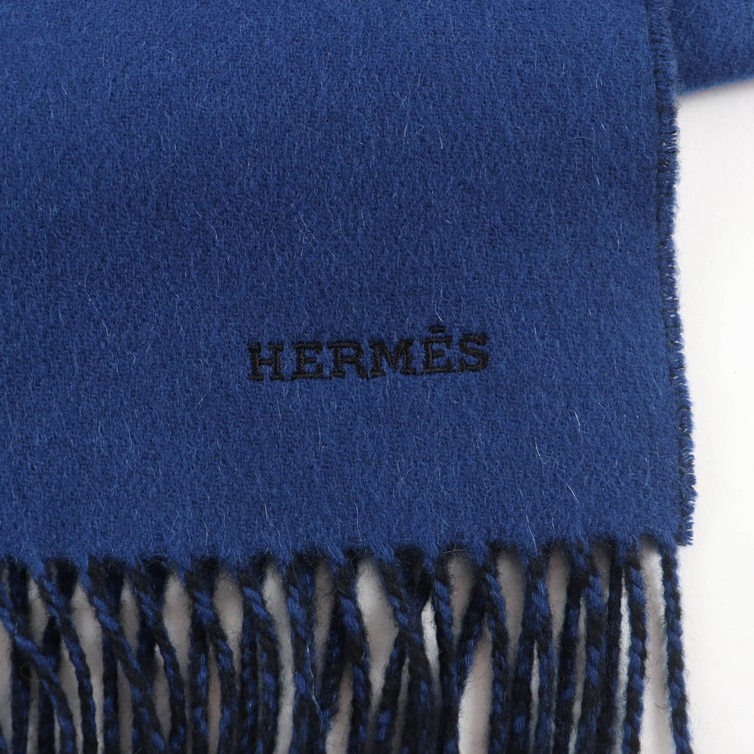 Great HERMES Scarf Recto Verso Embroidered logo and fringe scarf cashmere mens