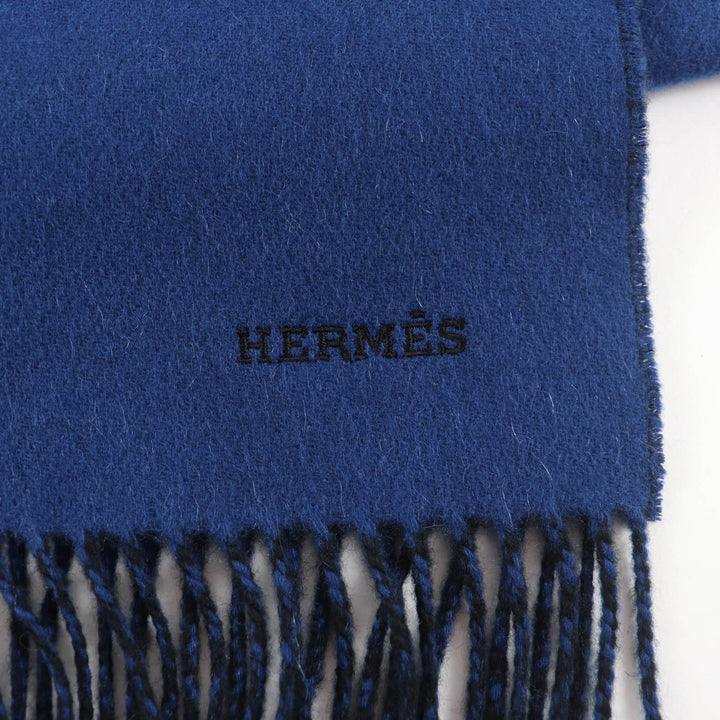 Great HERMES Scarf Recto Verso Embroidered logo and fringe scarf cashmere mens