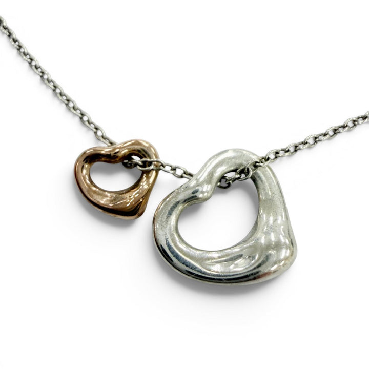 Great TIFFANY&Co. Necklace Double Open Heart Extra Mini Necklace Silver AG925