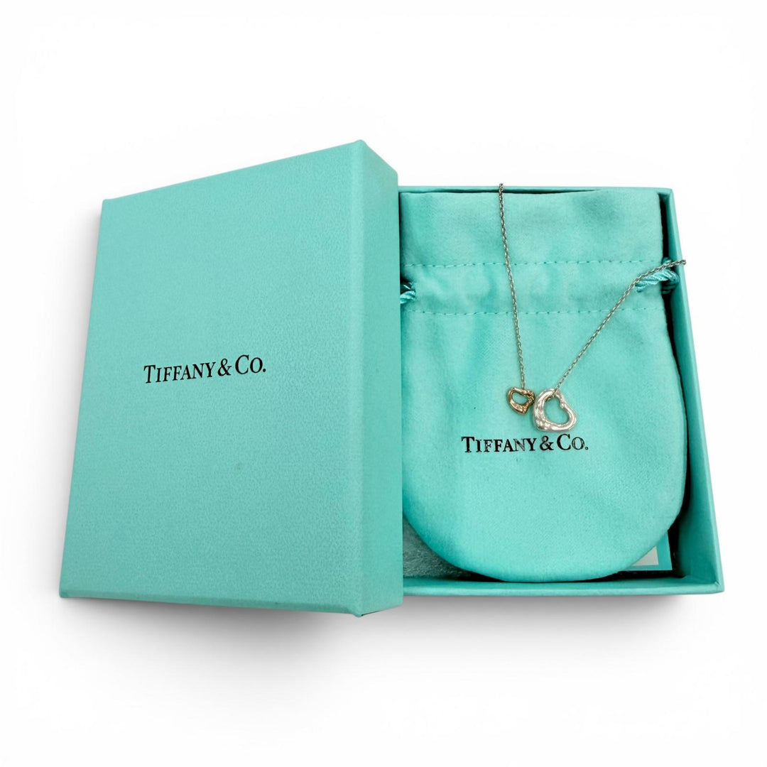 Great TIFFANY&Co. Necklace Double Open Heart Extra Mini Necklace Silver AG925