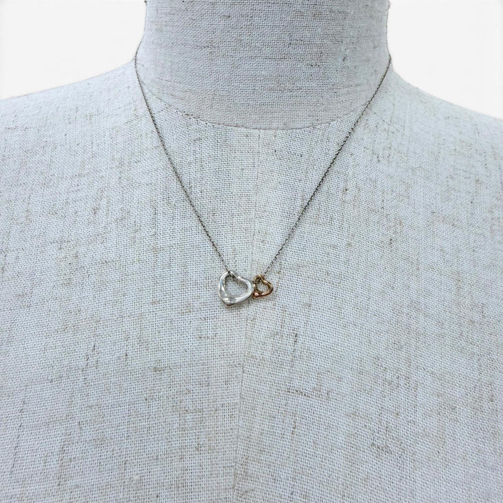 Great TIFFANY&Co. Necklace Double Open Heart Extra Mini Necklace Silver AG925