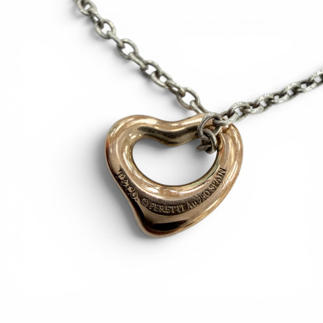 Great TIFFANY&Co. Necklace Double Open Heart Extra Mini Necklace Silver AG925