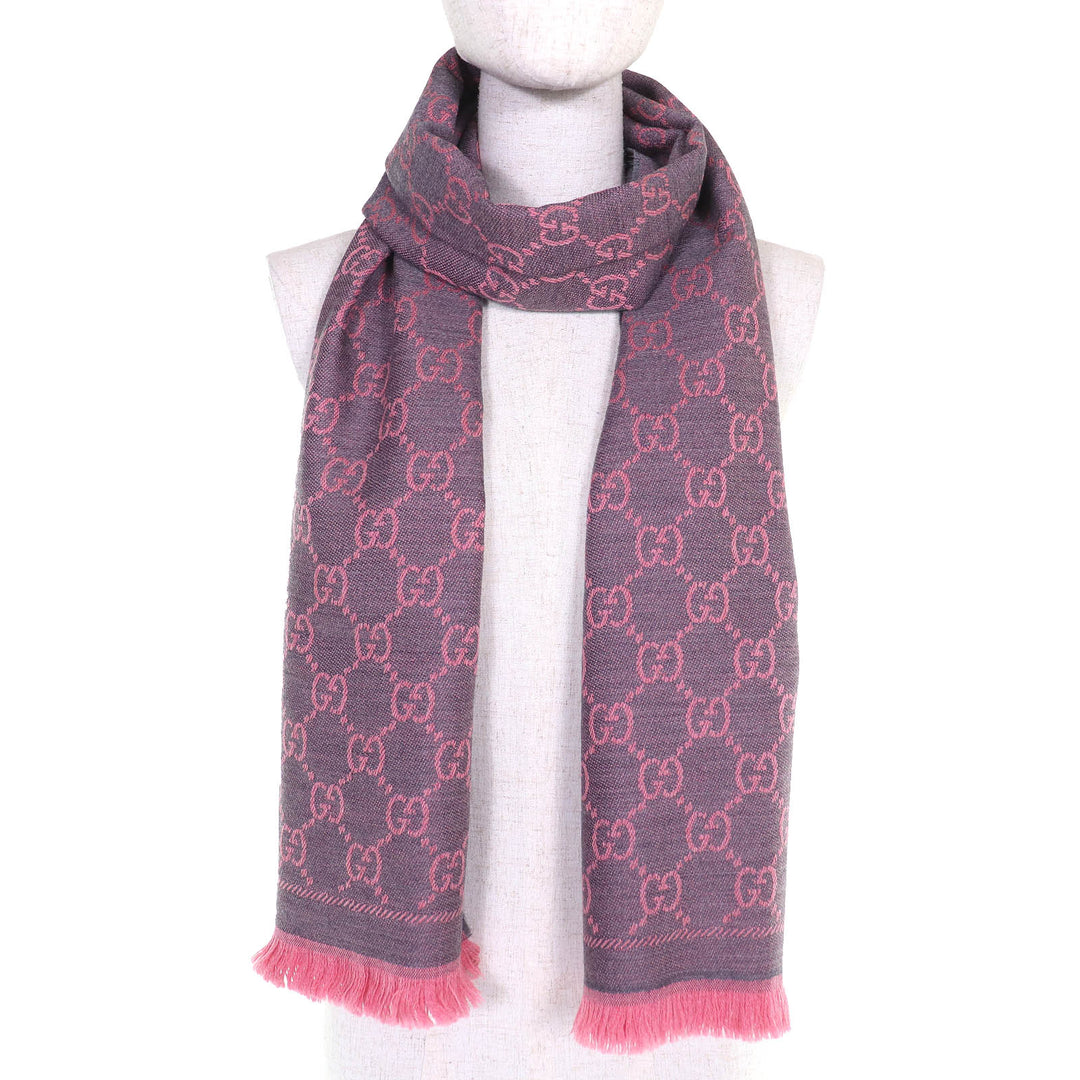 Excellent GUCCI shawl GG wool scarf Mini fringe scarf/stole wool Women 133483