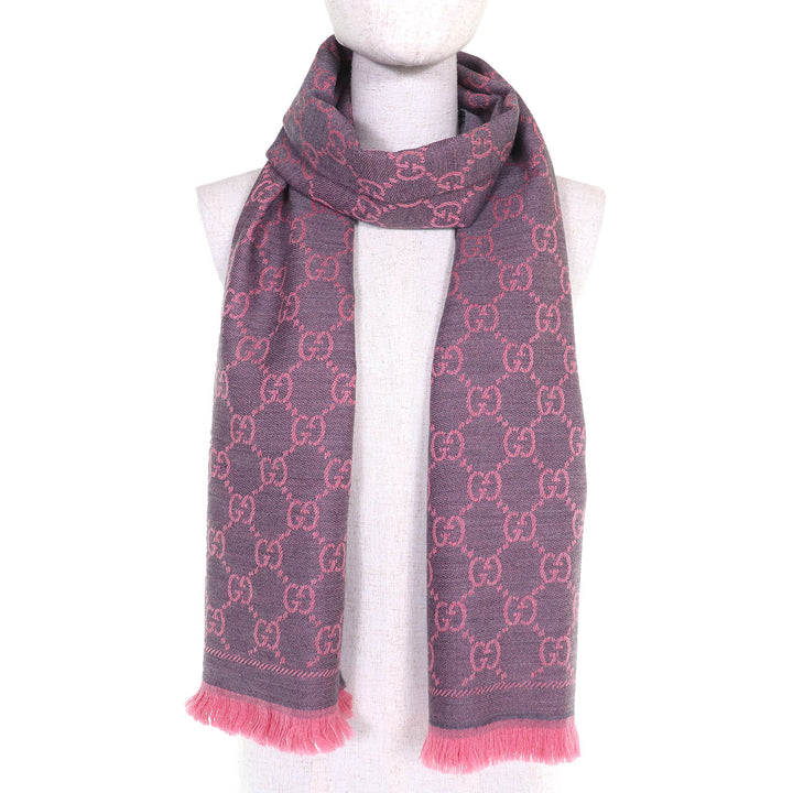 Excellent GUCCI shawl GG wool scarf Mini fringe scarf/stole wool Women 133483