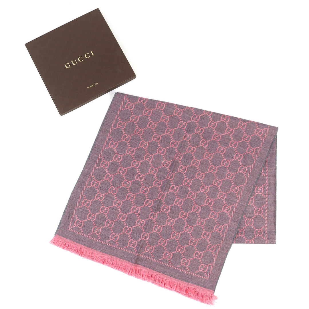 Excellent GUCCI shawl GG wool scarf Mini fringe scarf/stole wool Women 133483