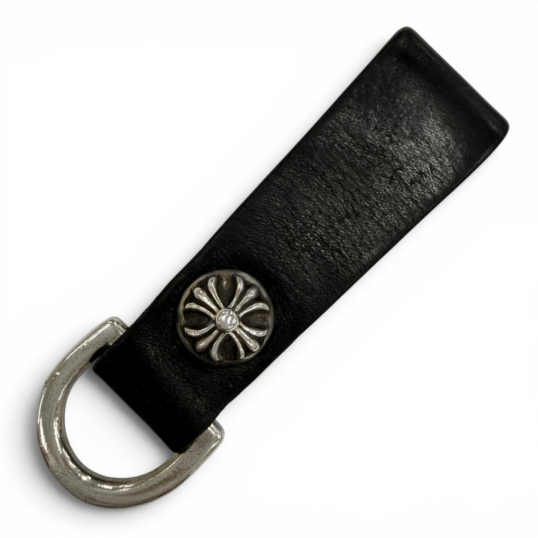 Great CHROME HEARTS key ring Crossball button belt loop black leather mens