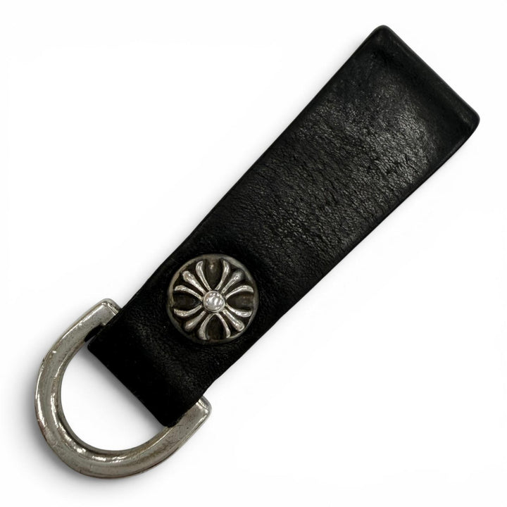 Great CHROME HEARTS key ring Crossball button belt loop black leather mens