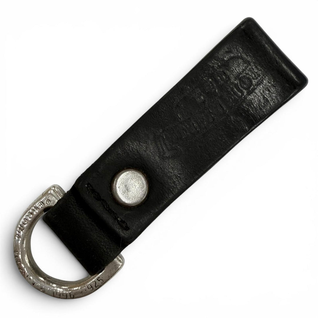 Great CHROME HEARTS key ring Crossball button belt loop black leather mens