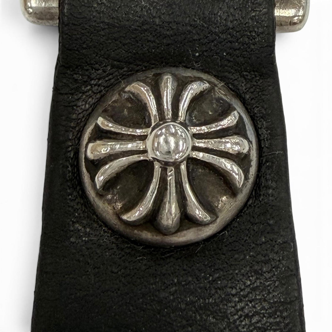 Great CHROME HEARTS key ring Crossball button belt loop black leather mens