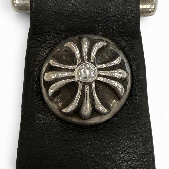 Great CHROME HEARTS key ring Crossball button belt loop black leather mens