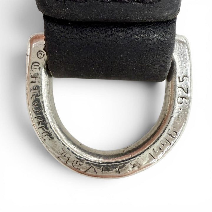Great CHROME HEARTS key ring Crossball button belt loop black leather mens