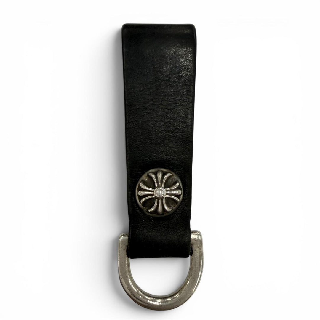 Great CHROME HEARTS key ring Crossball button belt loop black leather mens