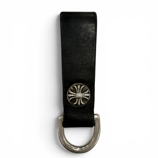 Great CHROME HEARTS key ring Crossball button belt loop black leather mens