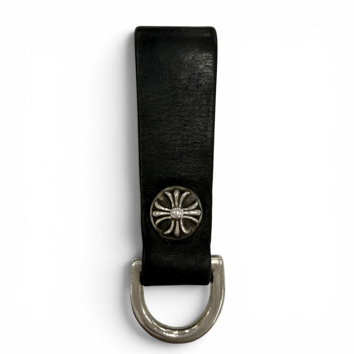 Great CHROME HEARTS key ring Crossball button belt loop black leather mens