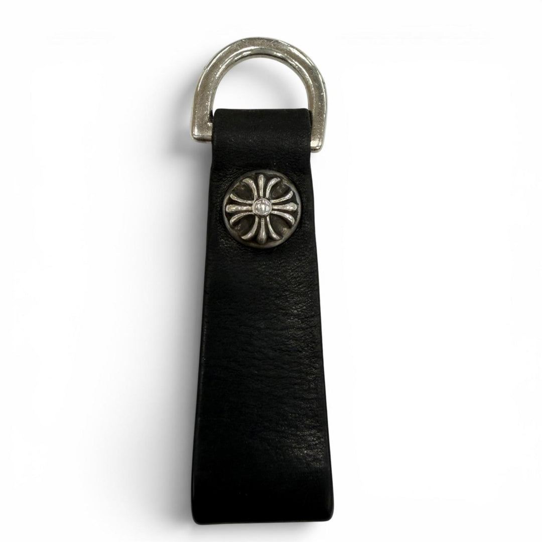 Great CHROME HEARTS key ring Crossball button belt loop black leather mens