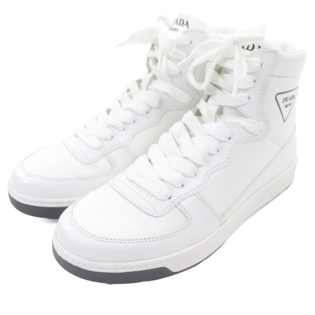 Excellent PRADA High cut sneakers Triangle logo white leather mens 6 1T638M