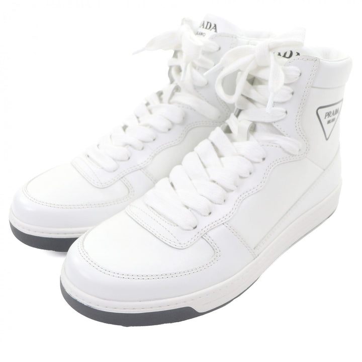 Excellent PRADA High cut sneakers Triangle logo white leather mens 6 1T638M