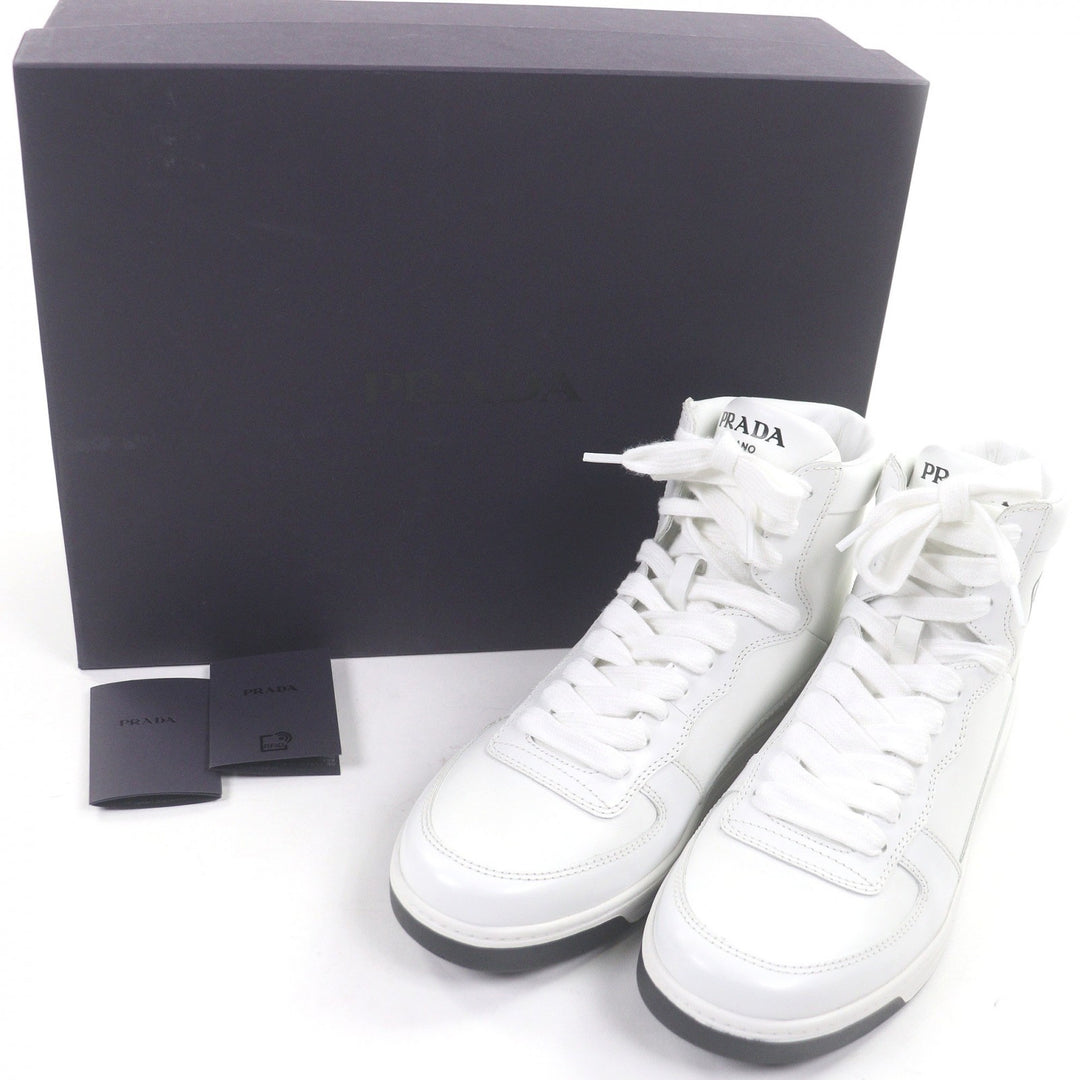 Excellent PRADA High cut sneakers Triangle logo white leather mens 6 1T638M