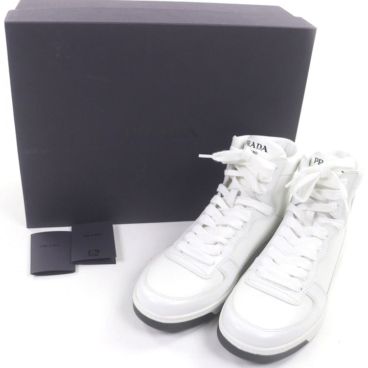 Excellent PRADA High cut sneakers Triangle logo white leather mens 6 1T638M