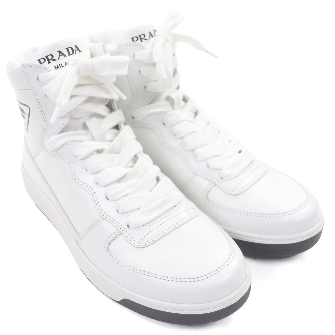 Excellent PRADA High cut sneakers Triangle logo white leather mens 6 1T638M