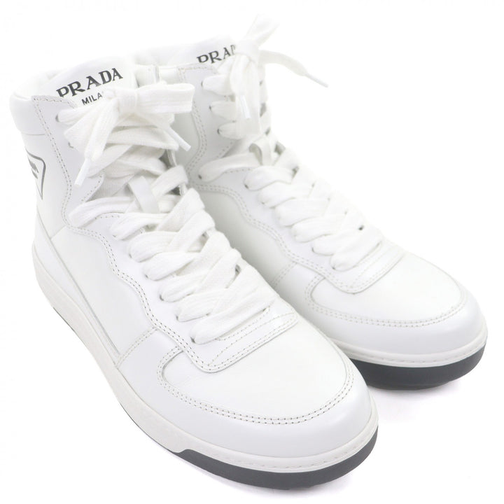Excellent PRADA High cut sneakers Triangle logo white leather mens 6 1T638M