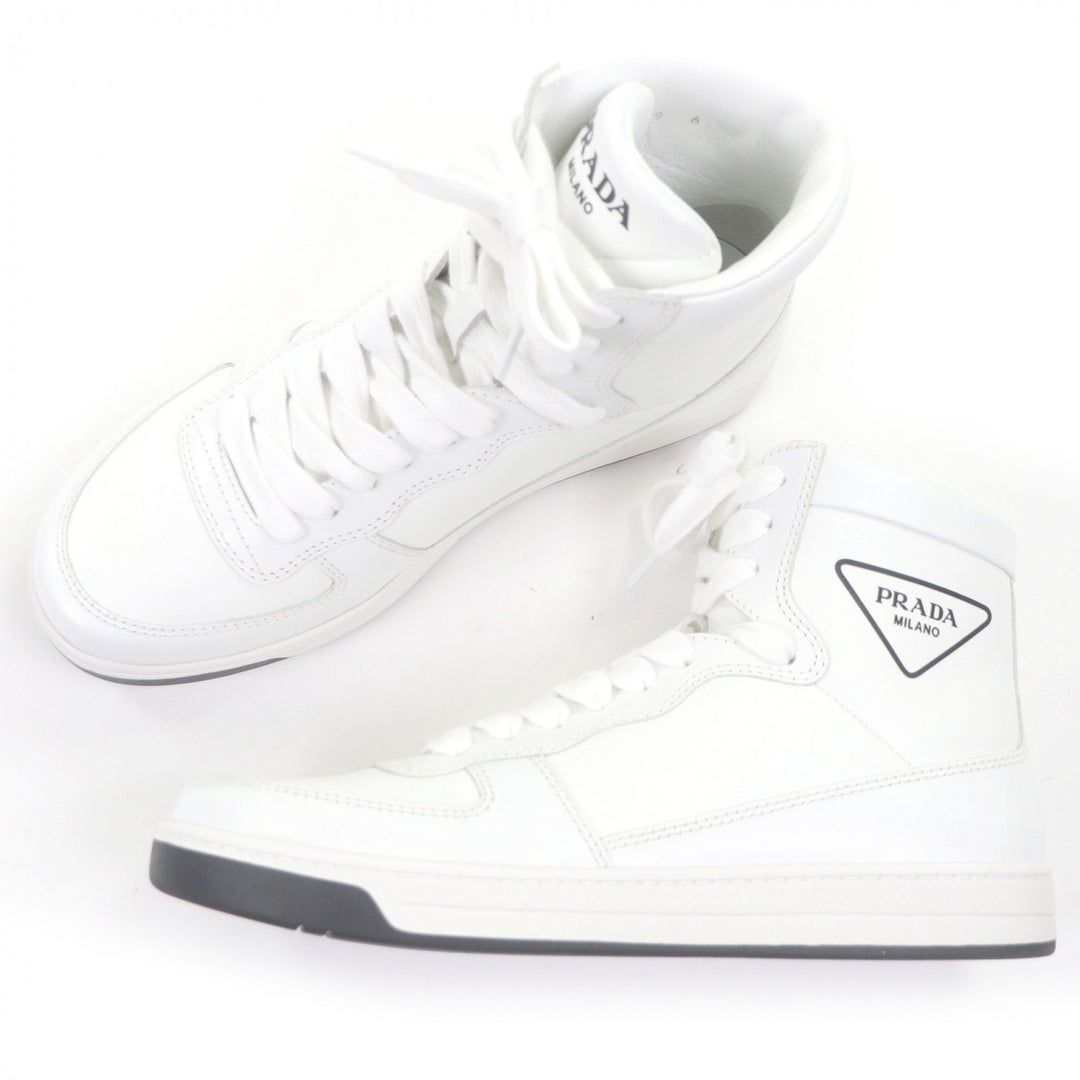 Excellent PRADA High cut sneakers Triangle logo white leather mens 6 1T638M