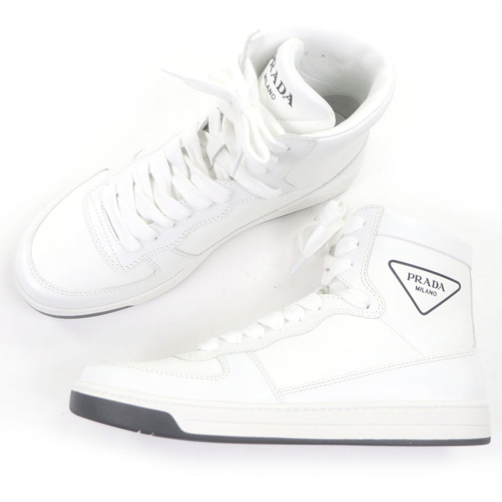 Excellent PRADA High cut sneakers Triangle logo white leather mens 6 1T638M