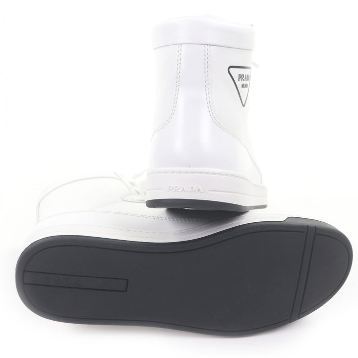Excellent PRADA High cut sneakers Triangle logo white leather mens 6 1T638M