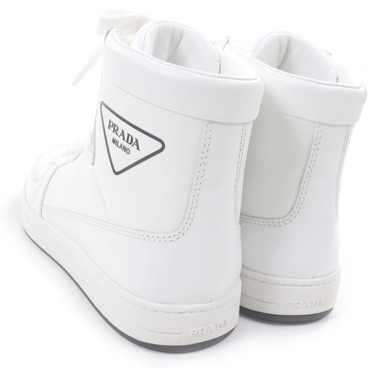 Excellent PRADA High cut sneakers Triangle logo white leather mens 6 1T638M