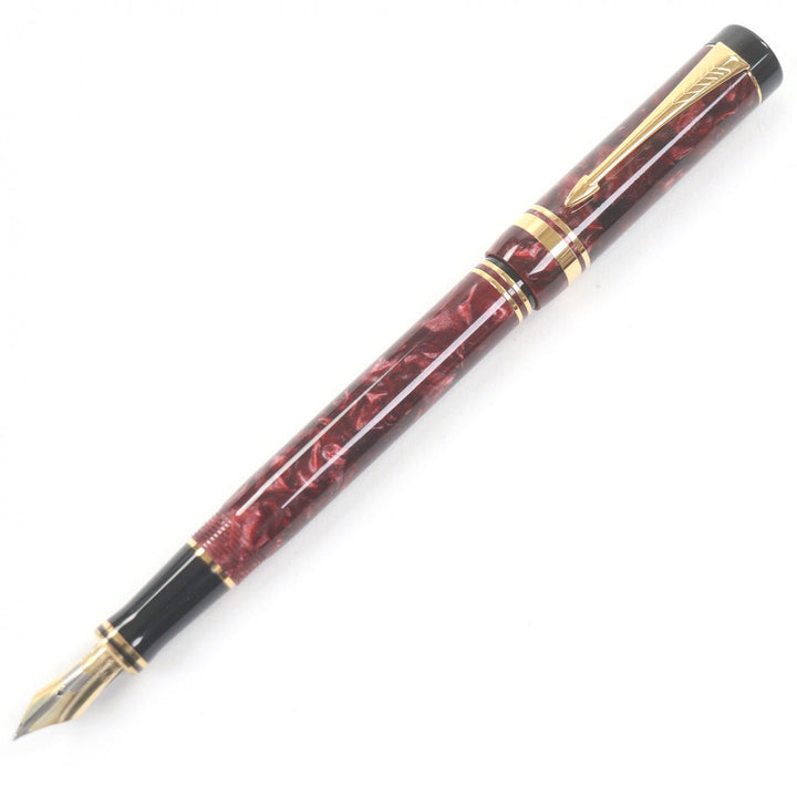 Great PARKER fountain pen Duofield International 90s Marble Red 18K mens