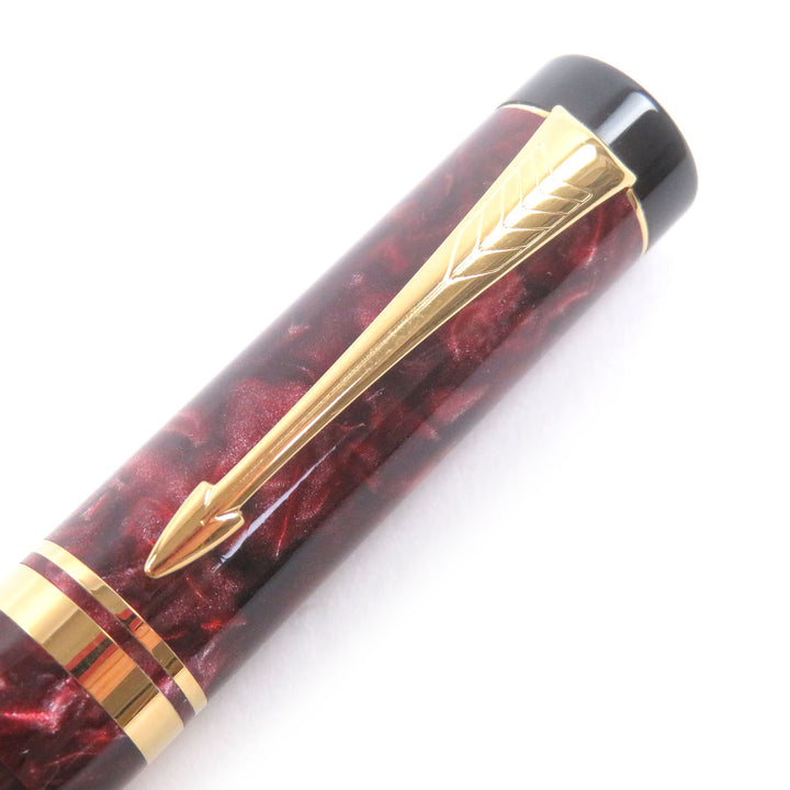 Great PARKER fountain pen Duofield International 90s Marble Red 18K mens
