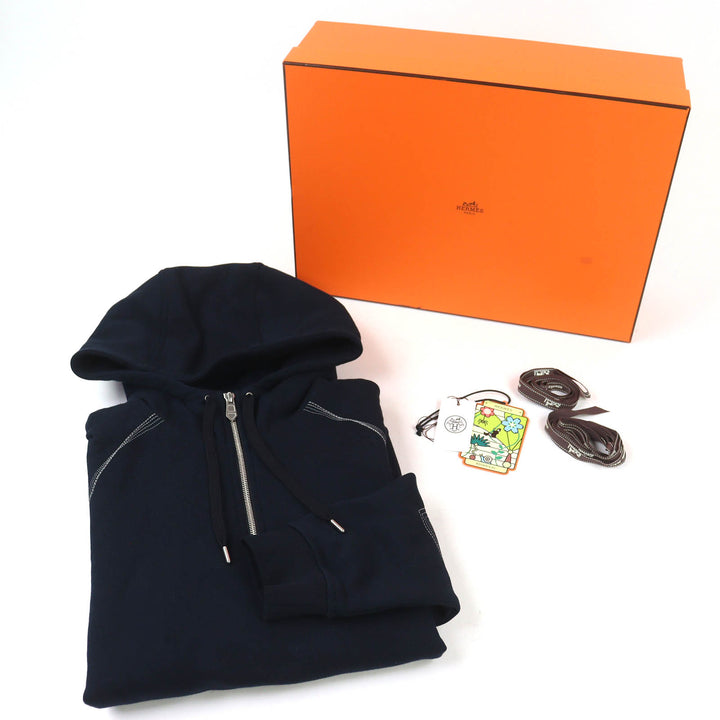 Excellent HERMES hoodie Stitch design half-zip pullover Dark navy cotton mens S