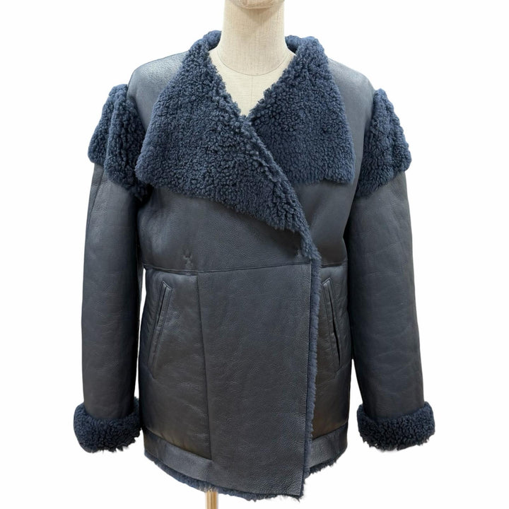 Great CYCLAS Mouton jacket Navy Sheep leather Women 36 1-0608-0028