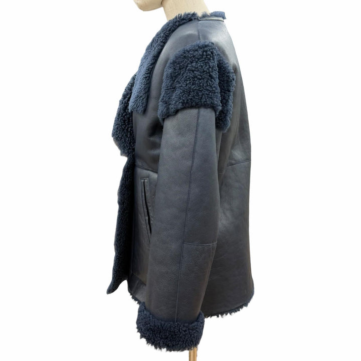 Great CYCLAS Mouton jacket Navy Sheep leather Women 36 1-0608-0028