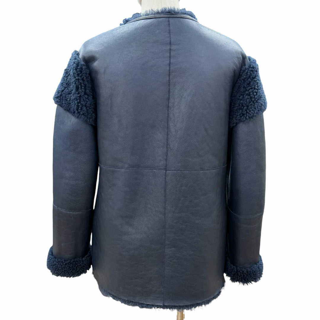 Great CYCLAS Mouton jacket Navy Sheep leather Women 36 1-0608-0028