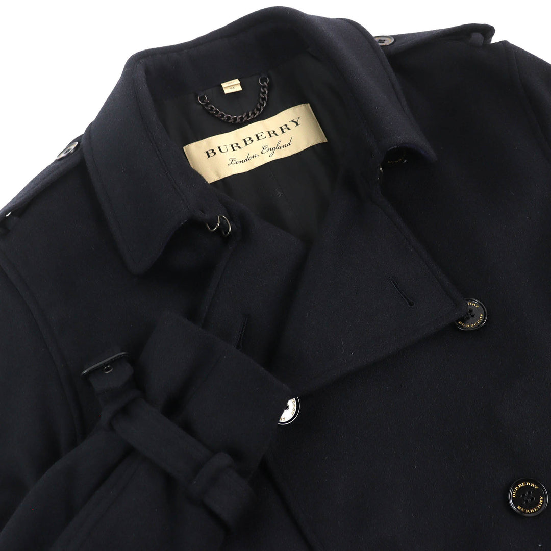 Great BURBERRY Belted logo-button double-breasted coat black cashmere 54 4057086