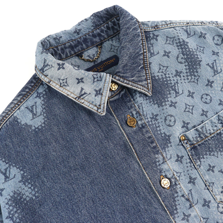 Excellent LOUIS VUITTON Monogram Gradient Short Sleeve Denim Shirt Indigo L