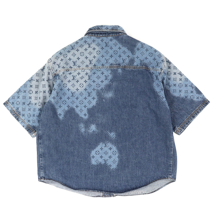 Excellent LOUIS VUITTON Monogram Gradient Short Sleeve Denim Shirt Indigo L