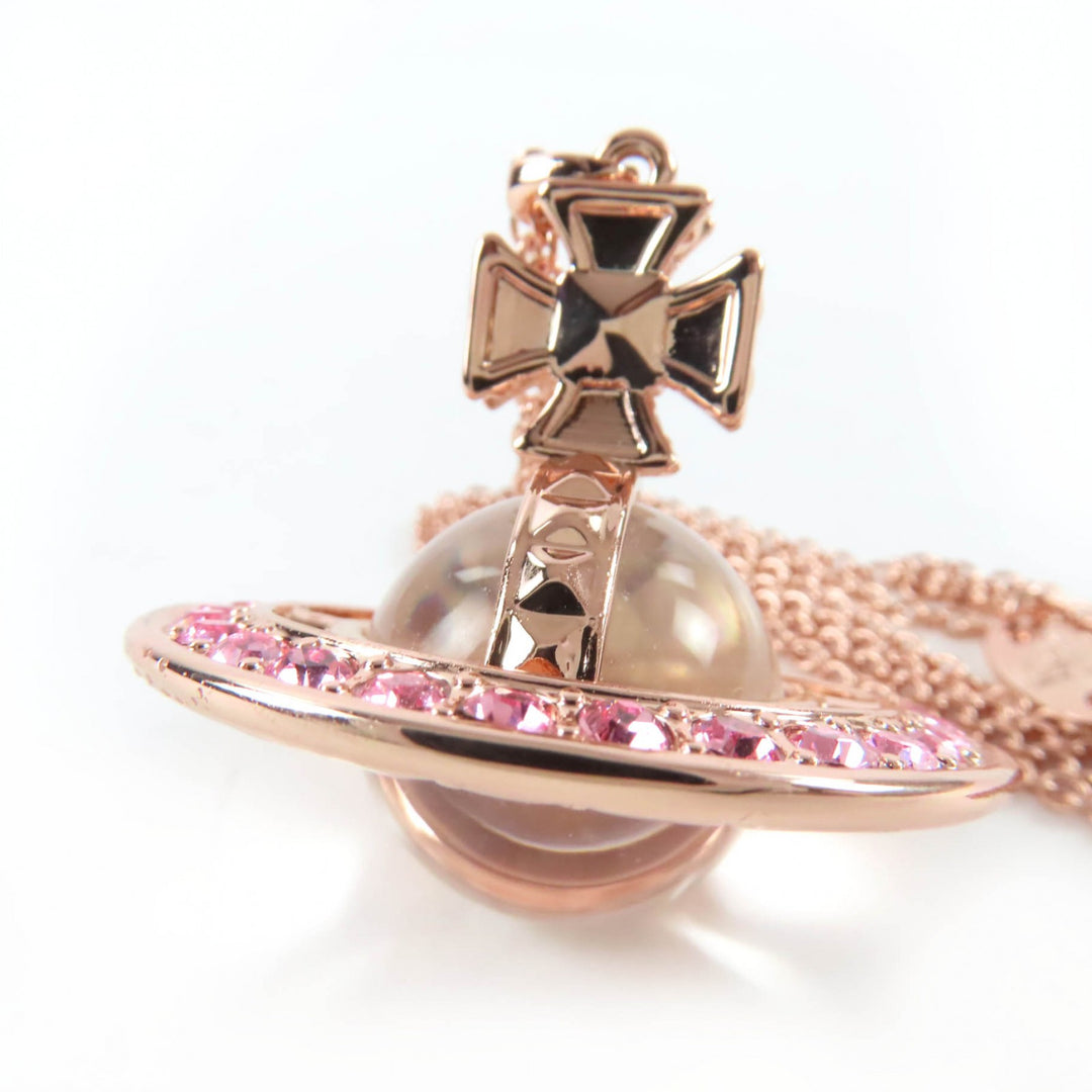 Excellent Vivienne Westwood Orb Necklace Pendant with Rhinestones Rose pink