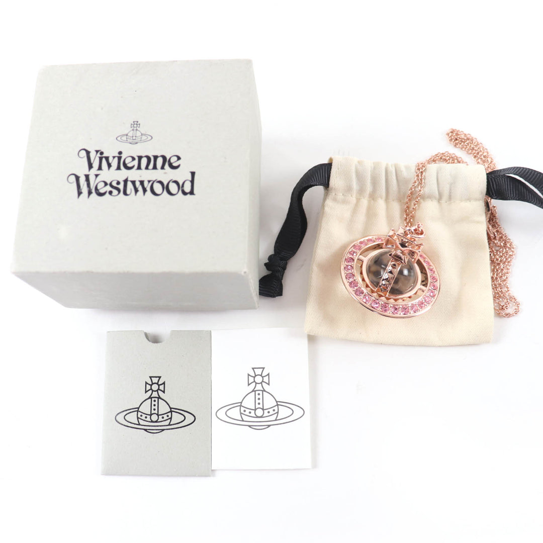 Excellent Vivienne Westwood Orb Necklace Pendant with Rhinestones Rose pink