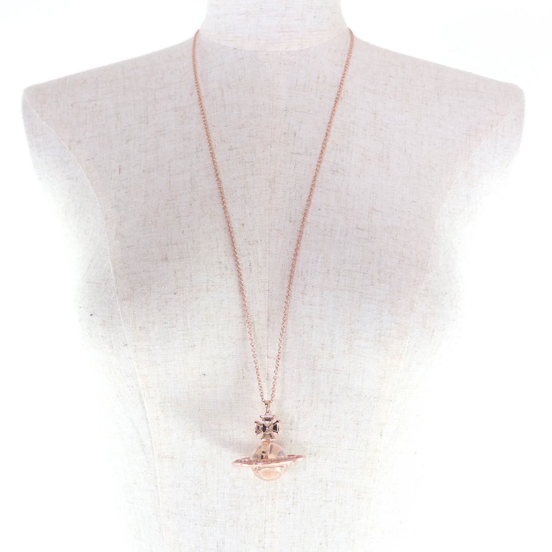 Excellent Vivienne Westwood Orb Necklace Pendant with Rhinestones Rose pink