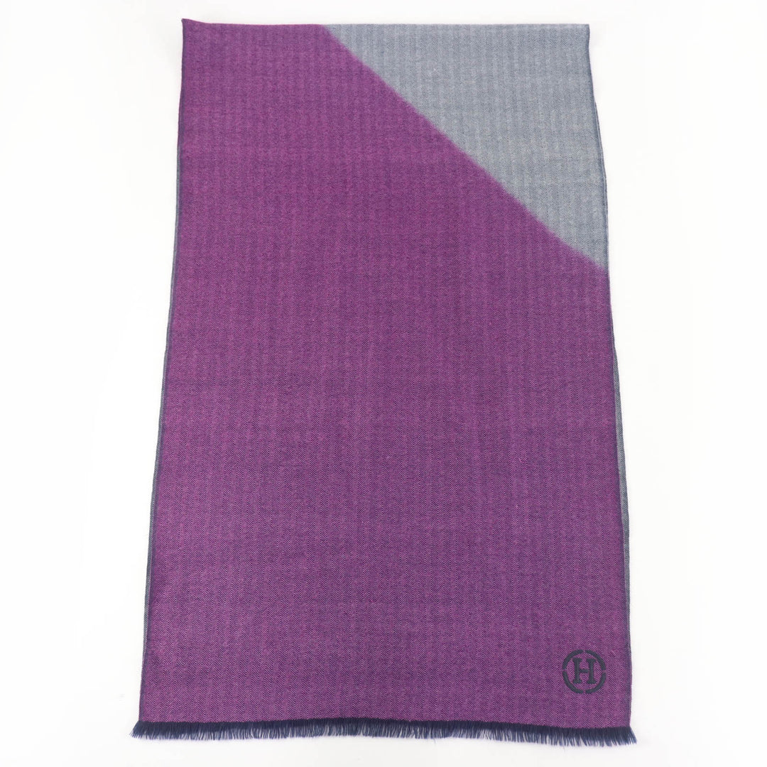 Great HERMES Stall H Logo Leather Patch Large Shawl purple cashmere Women