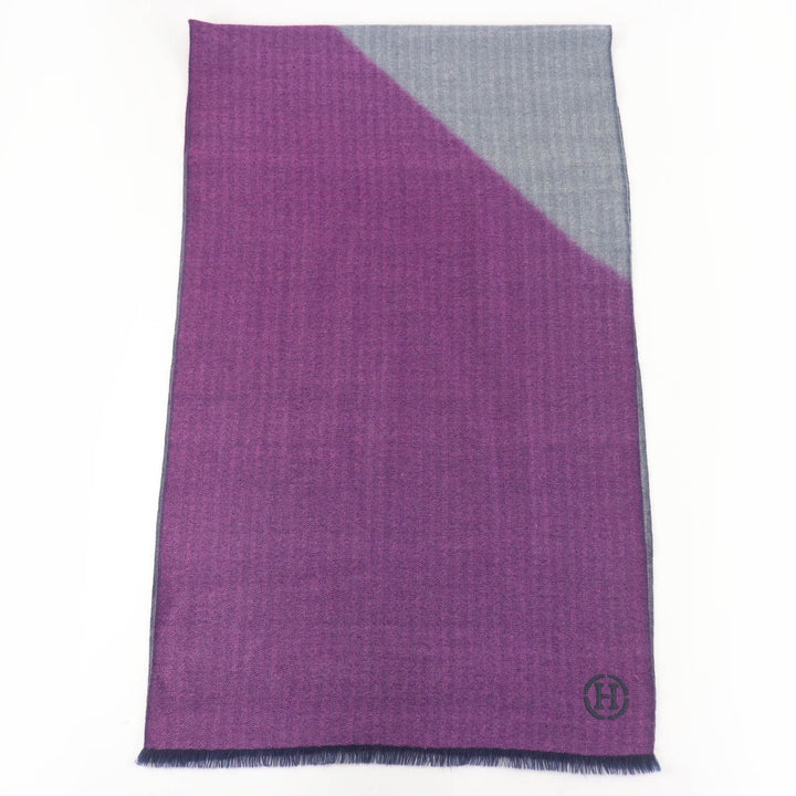 Great HERMES Stall H Logo Leather Patch Large Shawl purple cashmere Women