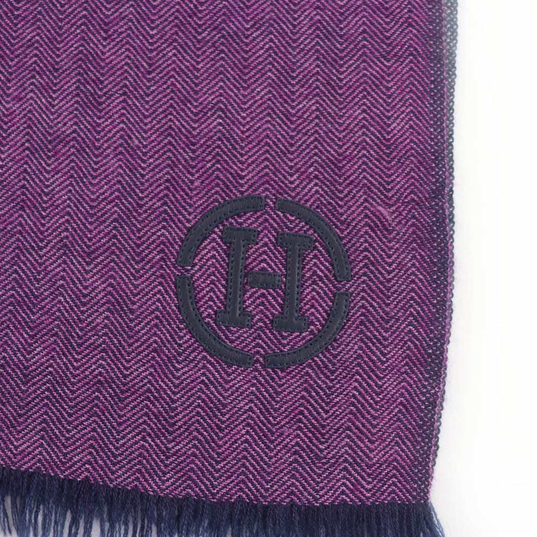Great HERMES Stall H Logo Leather Patch Large Shawl purple cashmere Women