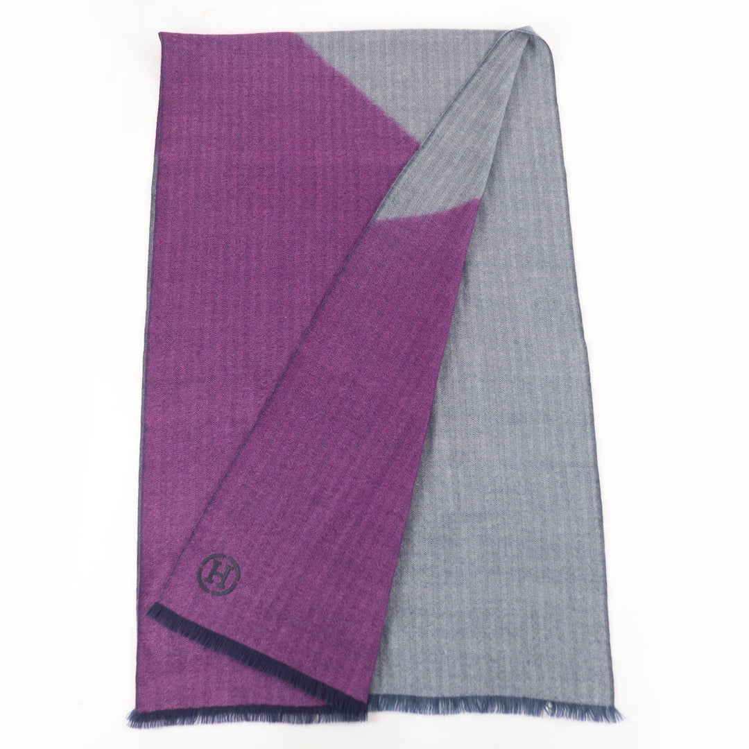 Great HERMES Stall H Logo Leather Patch Large Shawl purple cashmere Women