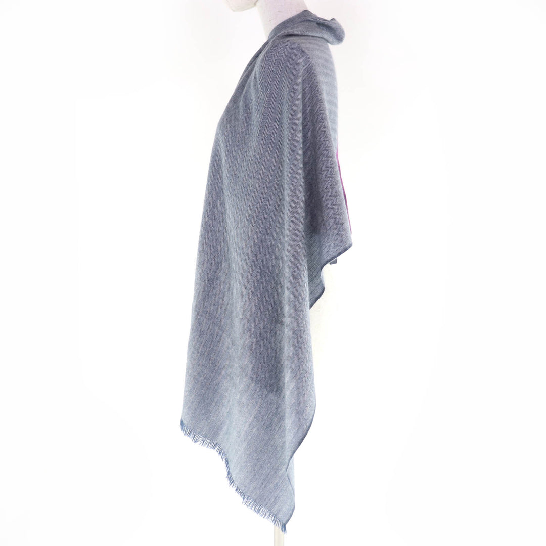 Great HERMES Stall H Logo Leather Patch Large Shawl purple cashmere Women