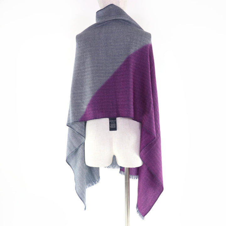Great HERMES Stall H Logo Leather Patch Large Shawl purple cashmere Women