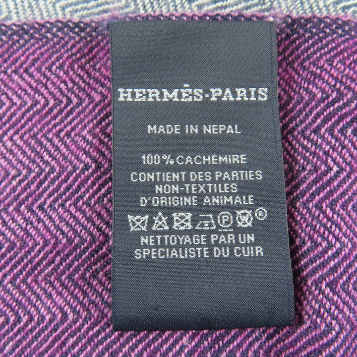 Great HERMES Stall H Logo Leather Patch Large Shawl purple cashmere Women