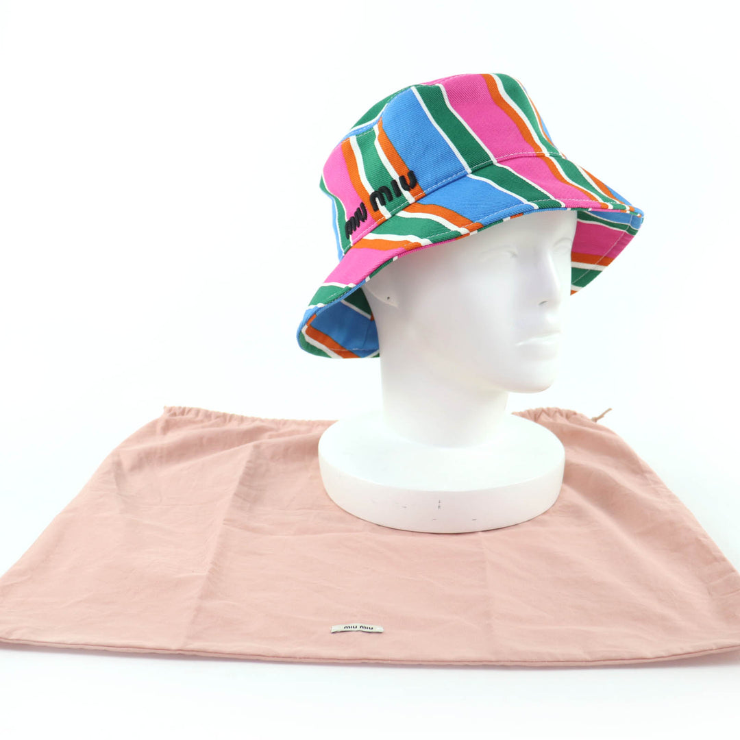 Great MIUMIU hat Logo embroidery bucket hat multicolor cotton Women M 5HC196